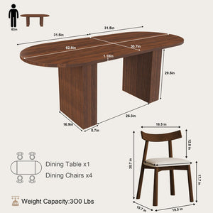 English Elm 62.9" Oval Walnut Veneer Dining Table Seats Six Modern Farmhouse Waterproof Surface W2700S00125