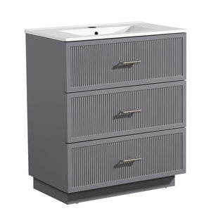 English Elm 30 Inch Bathroom Vanity With Ceramic Sink Combo - Modern Gray Freestanding Storage Cabinet Set W1550S00046