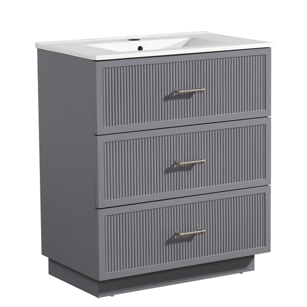 English Elm 30 Inch Bathroom Vanity With Ceramic Sink Combo - Modern Gray Freestanding Storage Cabinet Set W1550S00046