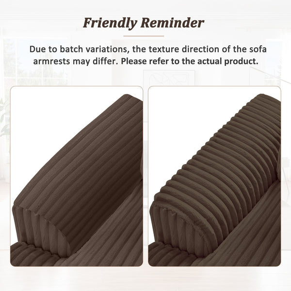 English Elm 129" Oversized Sectional Sofa U-Shaped Corduroy Chaise Lounge with Curved Armrests Plush Foam Comfort Brown N719S001690D