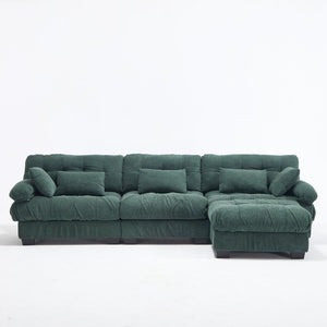 English Elm Modular Cloud Sectional Sofa Flannelette Deep Seat L Shape with Movable Ottoman Green W2120S00035