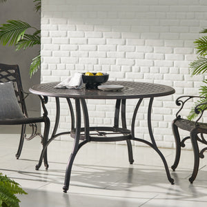 English Elm Christopher Knight Home® - Outdoor Cast Aluminum Circular Dining Table - Elegant Bronze Finish For Patios & Gardens, 49.75" N768P348388B