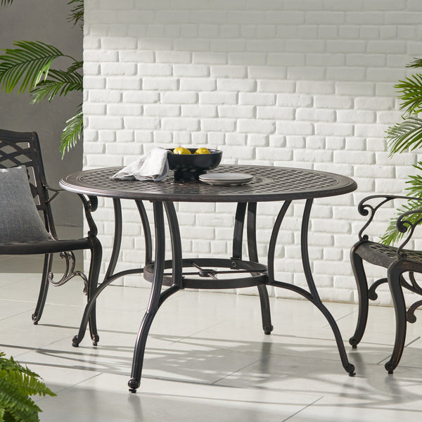 English Elm Christopher Knight Home® - Outdoor Cast Aluminum Circular Dining Table - Elegant Bronze Finish For Patios & Gardens, 49.75" N768P348388B
