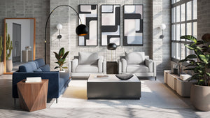 Sunpan Kalani Sofa - Modern Streamlined Design with Comfort Bolsters and Stylish Pine Wood Shelf Accent Danny Dusty Blue