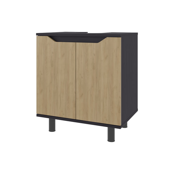 English Elm Under Sink Storage Cabinet with 2 Doors and Shelves — Sleek Oak & Black Wengue Finish for Bathrooms Natural+Black 27.56 L x 25.59 W x 5.12 H B097P395898