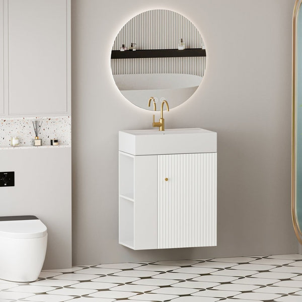 English Elm 21.6" Floating Bathroom Vanity White Wood Ceramic Sink Soft Close Cabinet Storage W1573S00090