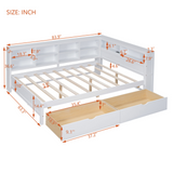 English Elm Wooden Full Size Daybed With 2 Drawers, Daybed With Storage Shelf and Usb Charging Ports,White