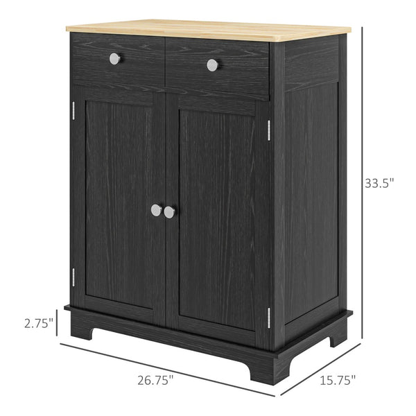 English Elm Homcom Rustic Brown Sideboard Rubberwood Top Buffet with Drawers Adjustable Shelf W2225P229274