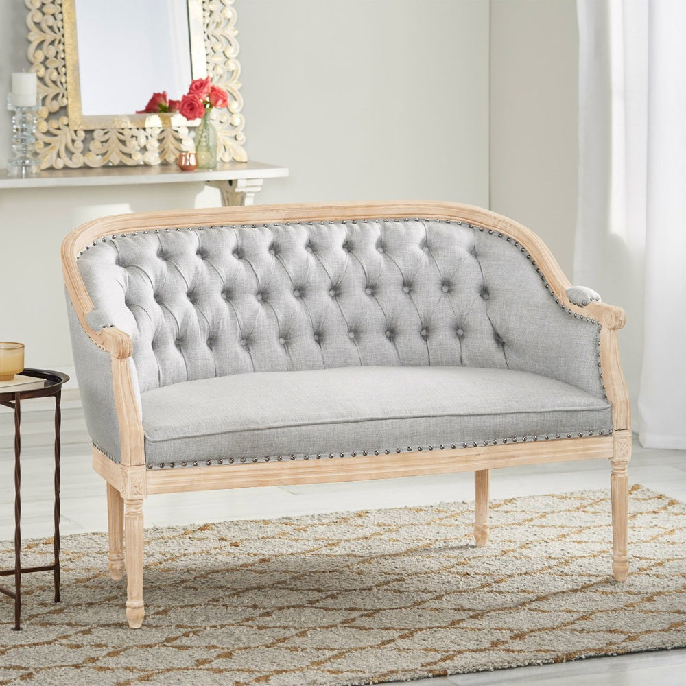 English Elm Chair Chesterfield Loveseat with Tufted Diamond Upholstery Nailhead Trim Birch Frame 60925.00LGRY