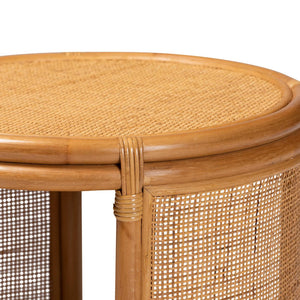 English Elm Modern Woven Rattan Round End Table with Open Shelf Bohemian Coastal Living Accent B2750P467699