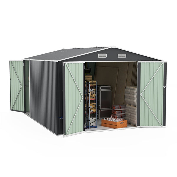 English Elm Campcraft Metal Storage Shed 10x14 Ft with Lockable Doors Vented Sloped Roof Backyard W1598S00035