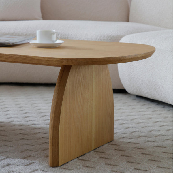 English Elm 47.24" Oval Coffee Table with Solid Wood Veneer, Modern Farmhouse Center Table, Sturdy H-Base Storage Natural Wood W2664P346448