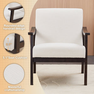 English Elm Medieval-inspired High Back Upholstered Armchair with Solid Wood Legs for Reading Nooks Ancient White W2989P382765