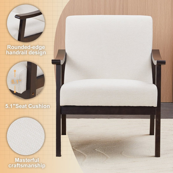 English Elm Medieval-inspired High Back Upholstered Armchair with Solid Wood Legs for Reading Nooks Ancient White W2989P382765
