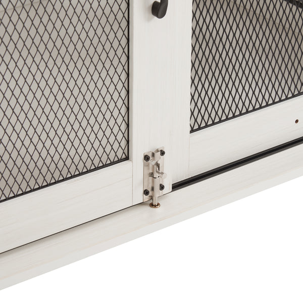 English Elm Farmhouse Dog Cage Crate Furniture with Sliding Barn Door, Secure Metal Latch, Flip-Up Top Access and Removable Divider for Small to Large Dogs (40.94x30.51x6.69) White W2275P164726
