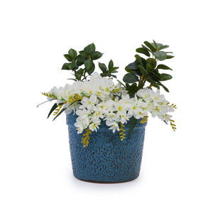 English Elm 3 Pieces Ceramic Flowerpot Set - Handcrafted Antique Blue Planters For Indoor & Outdoor Decor W3273P321470