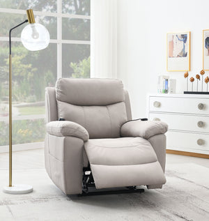 English Elm Chriki Light Gray Polished Microfiber Recliner with Lift, Heated Massage, Power Motion & Contemporary Comfort B2726P242438