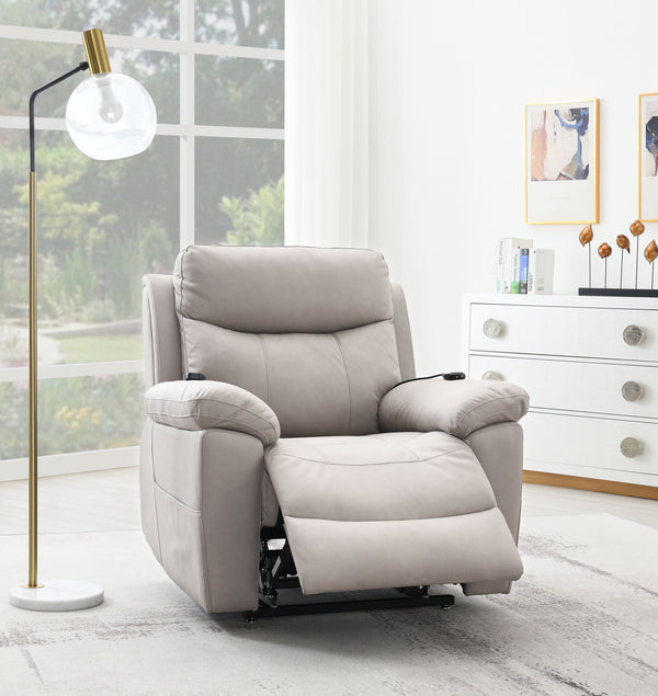 English Elm Chriki Light Gray Polished Microfiber Recliner with Lift, Heated Massage, Power Motion & Contemporary Comfort B2726P242438