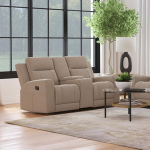 English Elm Slater Manual Reclining Loveseat with Center Console and Suede Leatherette Upholstery Taupe B062P440395