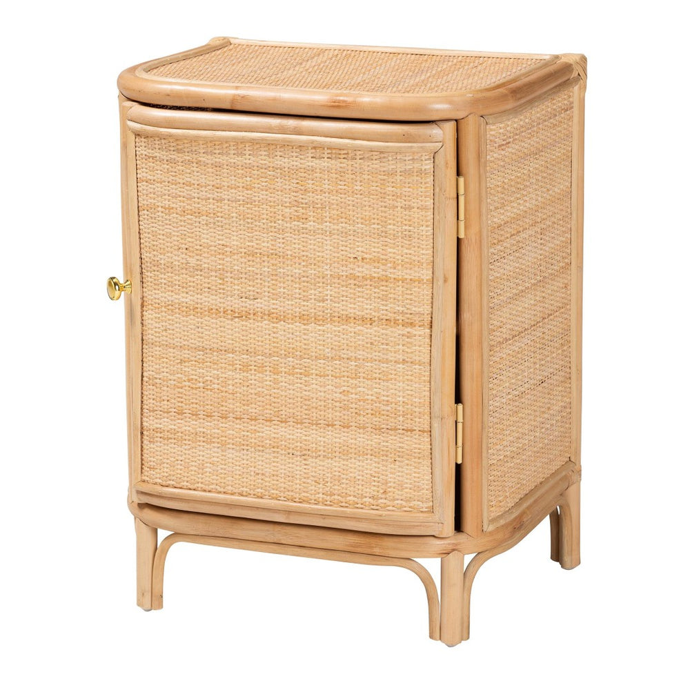 English Elm Bohemian Woven Rattan Nightstand with Geometric Drawer for Organic Bedroom Styling B2750P467731