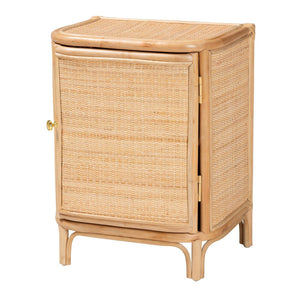 English Elm Bohemian Woven Rattan Nightstand with Geometric Drawer for Organic Bedroom Styling B2750P467731