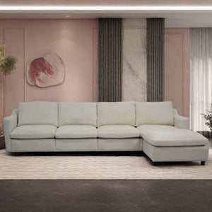 English Elm 4-Seater Modular Cloud Sofa in Beige Fabric with Ottoman, Memory Foam Comfort, Pockets & Pillows W1183S00011