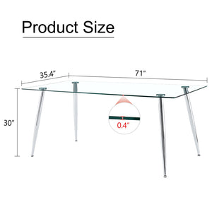English Elm Modern Tempered Glass Dining Table Seats Six with Sleek Silver Legs for Open Spaces W1151S03176