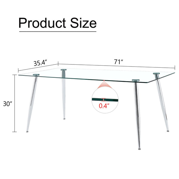 English Elm Modern Tempered Glass Dining Table Seats Six with Sleek Silver Legs for Open Spaces W1151S03176