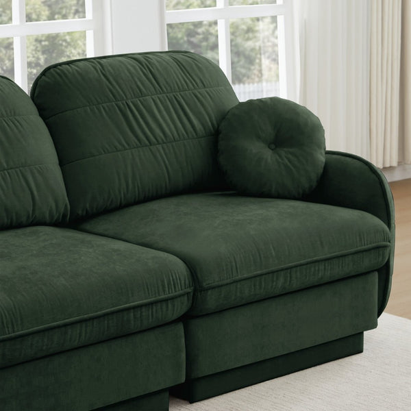 English Elm Chenille Cloud Modular Loveseat with Deep Foam Cushions Quilted Back and Ottoman Green W714S01766