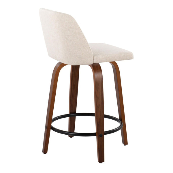 English Elm Toriano 24" Mid-Century Modern Swivel Counter Stools In Walnut Wood & Cream Fabric - Set Of 2 B202S00111-GIGA