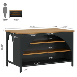 English Elm Farmhouse Kitchen Island with Open Shelves Wood Grain Top Counter Height Prep Table T3971P458845