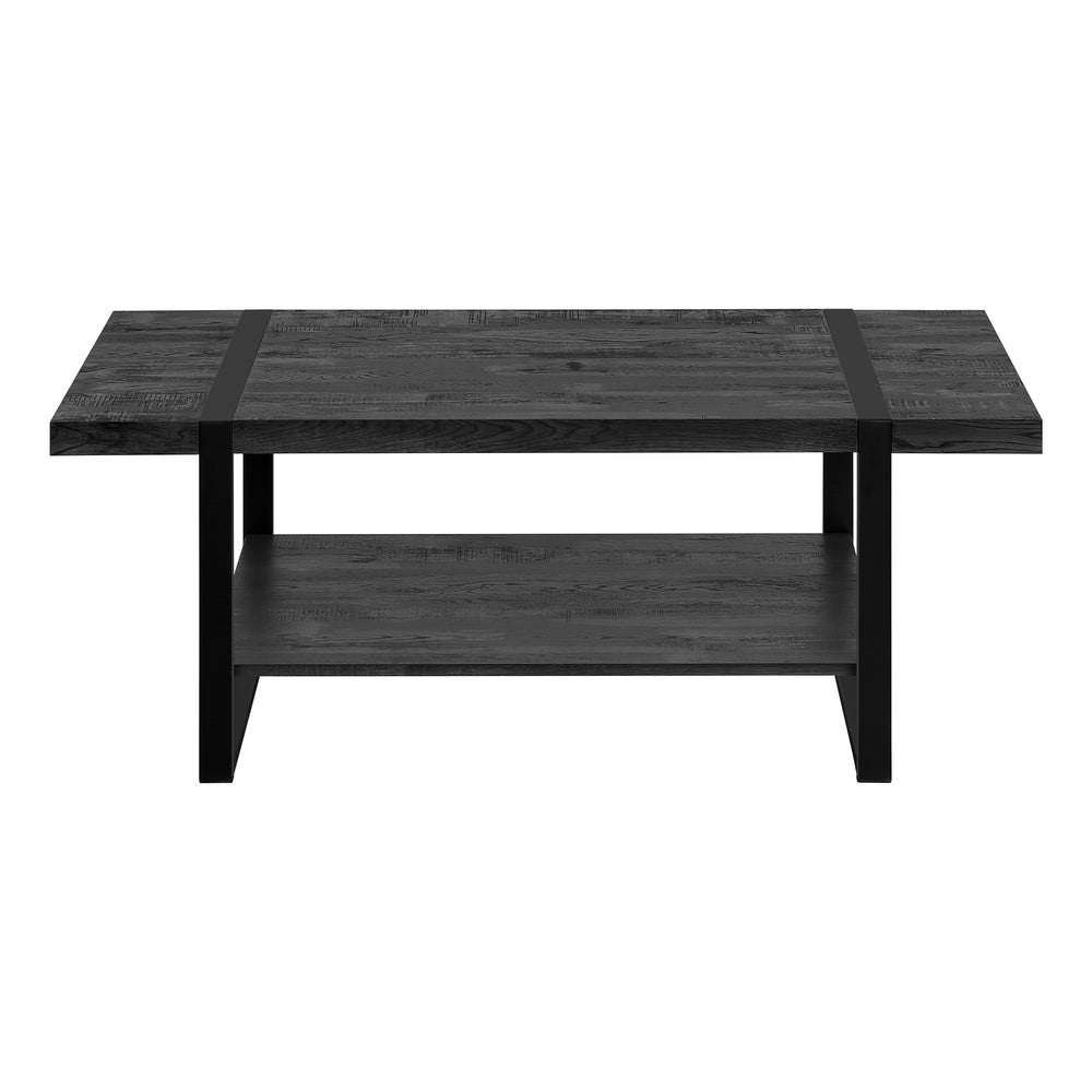 English Elm Coffee Coffee Table Rectangular 48" Rustic Black Laminate Top with Lower Shelf and Black Metal Legs Appeal B2710P219147