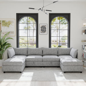 English Elm Modular Sectional Sofa with Under Seat Storage Converts to Sleeper for Living Room Grey W680S00130