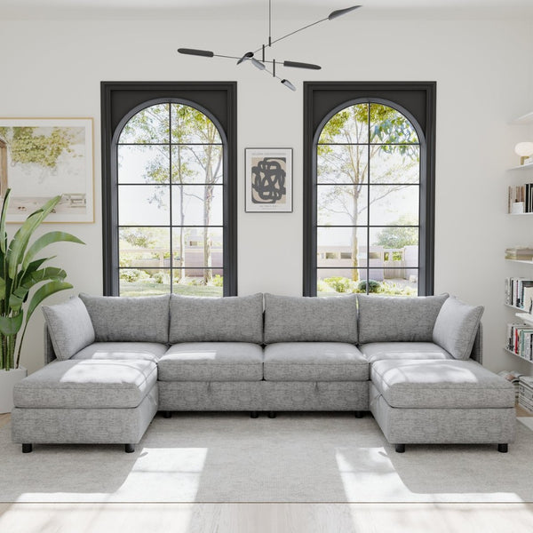 English Elm Modular Sectional Sofa with Under Seat Storage Converts to Sleeper for Living Room Grey W680S00130