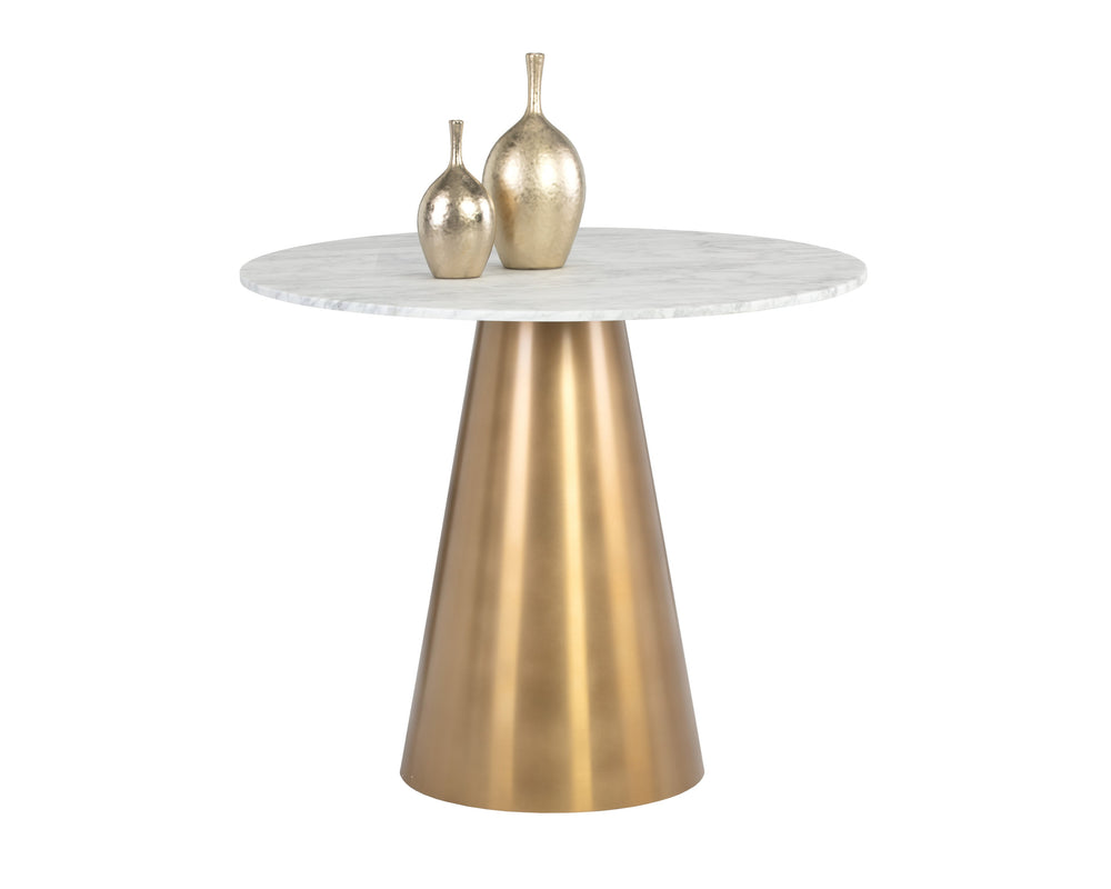 Sunpan Damon Bistro Table - Elegant Gold Base With Unique Matte White Marble Top For Modern Spaces White Marble 104426