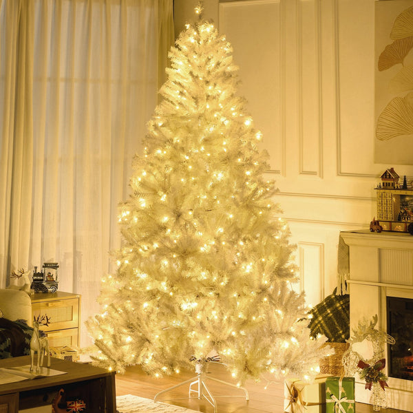 English Elm Homcom 7.5Ft Prelit White Christmas Tree With 500 Led Lights, 1518 Branches, Easy Setup & Storage W2225P217082
