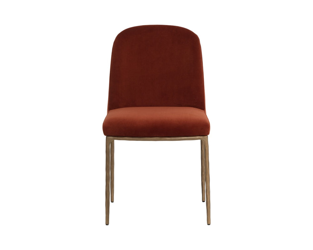 Sunpan NESTOR Dining Chair - Luxurious Meg Rust Upholstery with Curved Back & Antique Brass Legs for Comfort 112801