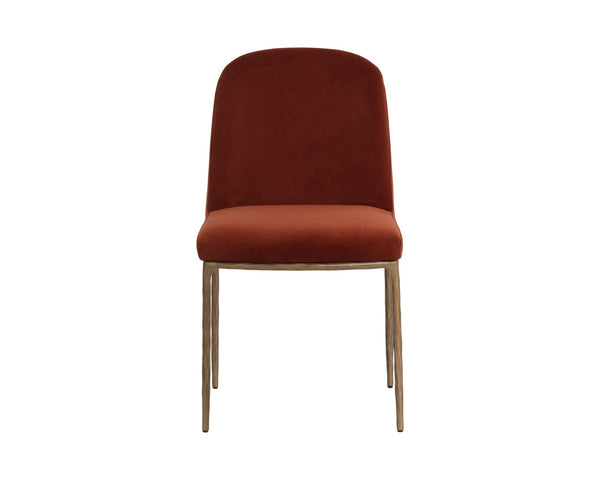 Sunpan NESTOR Dining Chair - Luxurious Meg Rust Upholstery with Curved Back & Antique Brass Legs for Comfort 112801