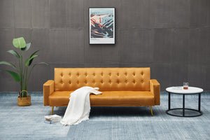 English Elm SOFA Velvet Convertible Sofa Bed with Golden Legs, Solid Wood Frame, Compact Design for Small Spaces Ginger B205P246430