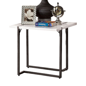 English Elm Contemporary End Table With High-Gloss Lacquer Top And Gunmetal Steel Legs - Modern Sculptural Design B2741S00428