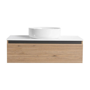 English Elm 36'' Floating Wall Mounted Vanity Plywood Cabinet with Ceramic Vessel Sink Soft Close Drawer W999S00362