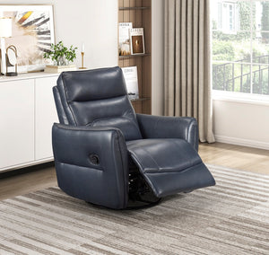 English Elm 1pc Swivel Glider Recliner Chair in Top Grain Leather with 360° Spin, Pocket Coil Support, Durable Solid Wood Frame Dark Blue 37.25 L x 29.5 W x 32.5 H B011P329241