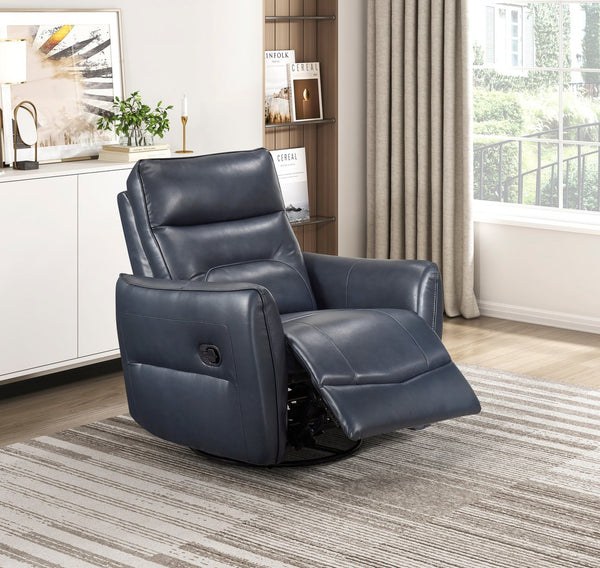 English Elm 1pc Swivel Glider Recliner Chair in Top Grain Leather with 360° Spin, Pocket Coil Support, Durable Solid Wood Frame Dark Blue 37.25 L x 29.5 W x 32.5 H B011P329241
