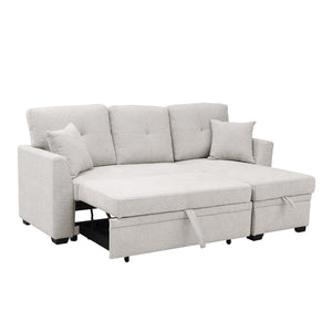 English Elm 76.5" Chenille Tufted Sectional Sleeper Sofa with Reversible Chaise and Hidden Storage B2748S00005