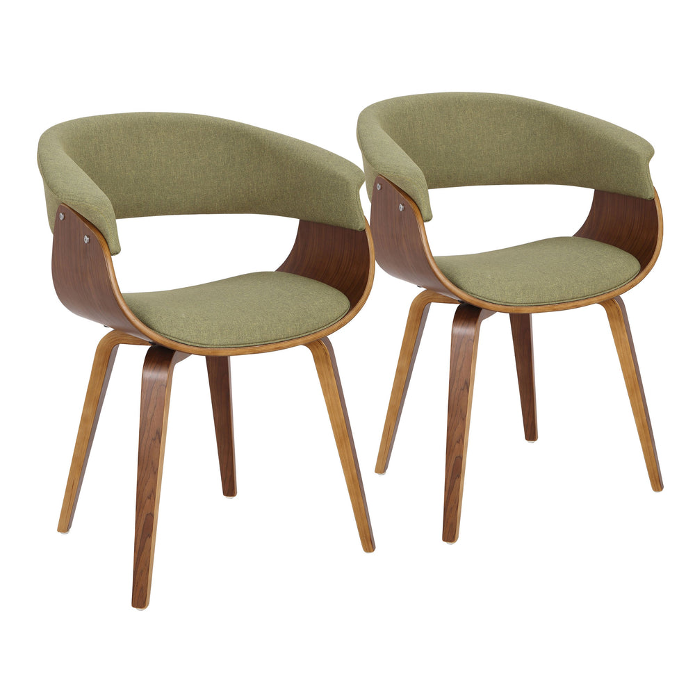 English Elm Vintage Vintage Mod Mid-Century Modern Dining Accent Chair in Walnut Wood with Plush Fabric Seat, Set of 2 Green B202S01308