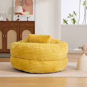 English Elm Bean Bag Sofa Oversized Corduroy Floor Lounge Chair with Armrests Pillows Foam Fill Mustard Yellow W395P426812