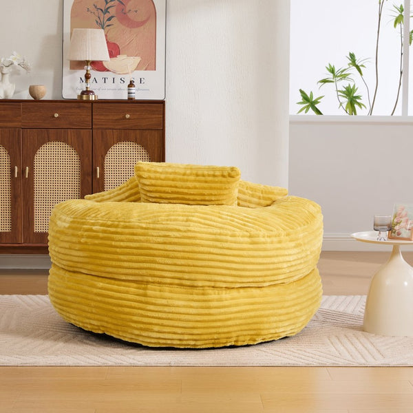 English Elm Bean Bag Sofa Oversized Corduroy Floor Lounge Chair with Armrests Pillows Foam Fill Mustard Yellow W395P426812