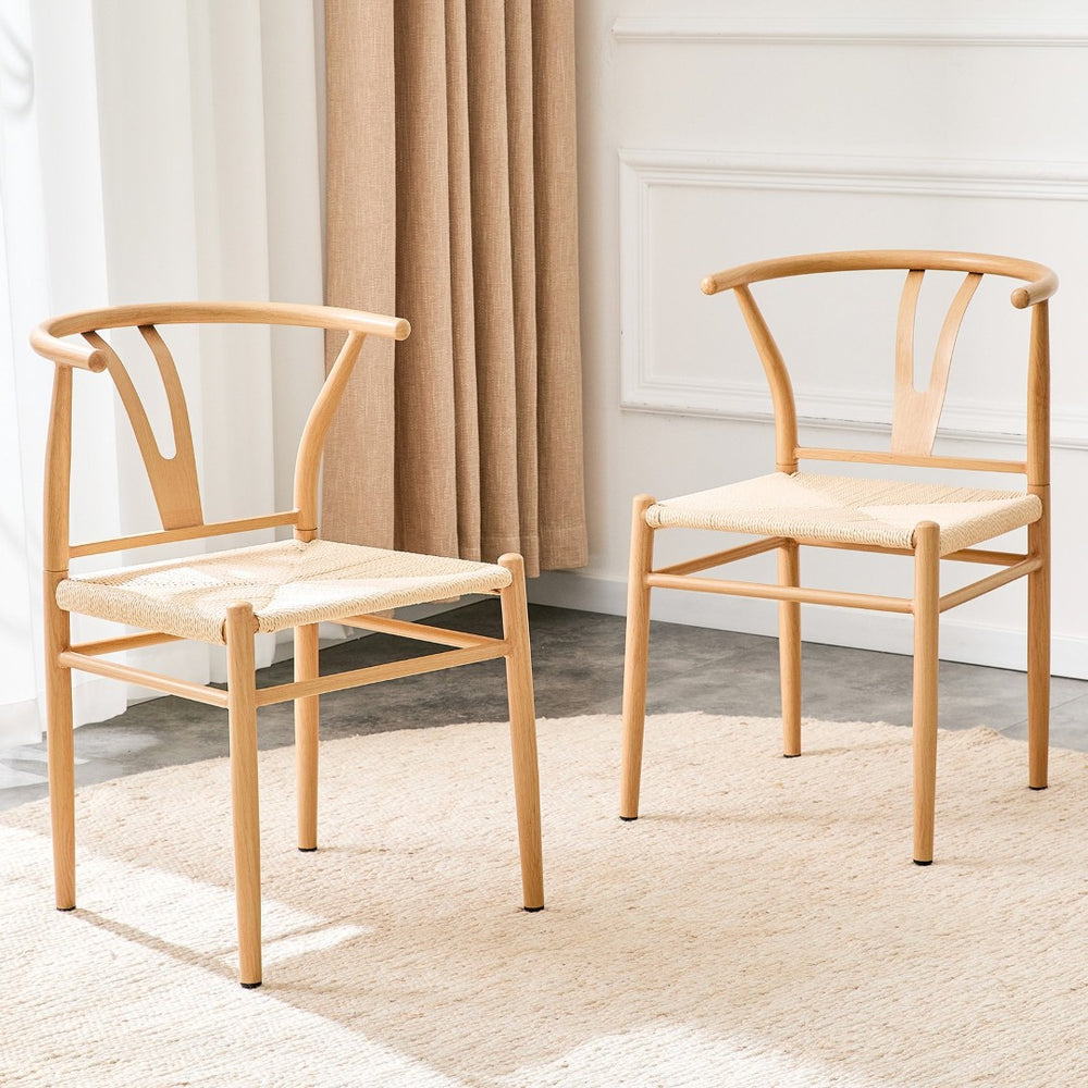English Elm Wesborn Artisan Rope Woven Iron Dining Chair Set Medieval Y Back Industrial Style Natural Wood W2920P430783