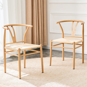 English Elm Wesborn Artisan Rope Woven Iron Dining Chair Set Medieval Y Back Industrial Style Natural Wood W2920P430783