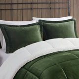 Woolrich Alton Lodge/Cabin Plush to Sherpa Down Alternative Comforter Set WR10-3887 Green/Ivory